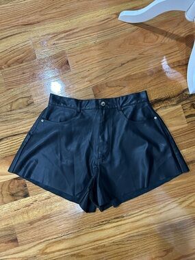 WeWoreWhat Black High-Waist Faux Leather Shorts